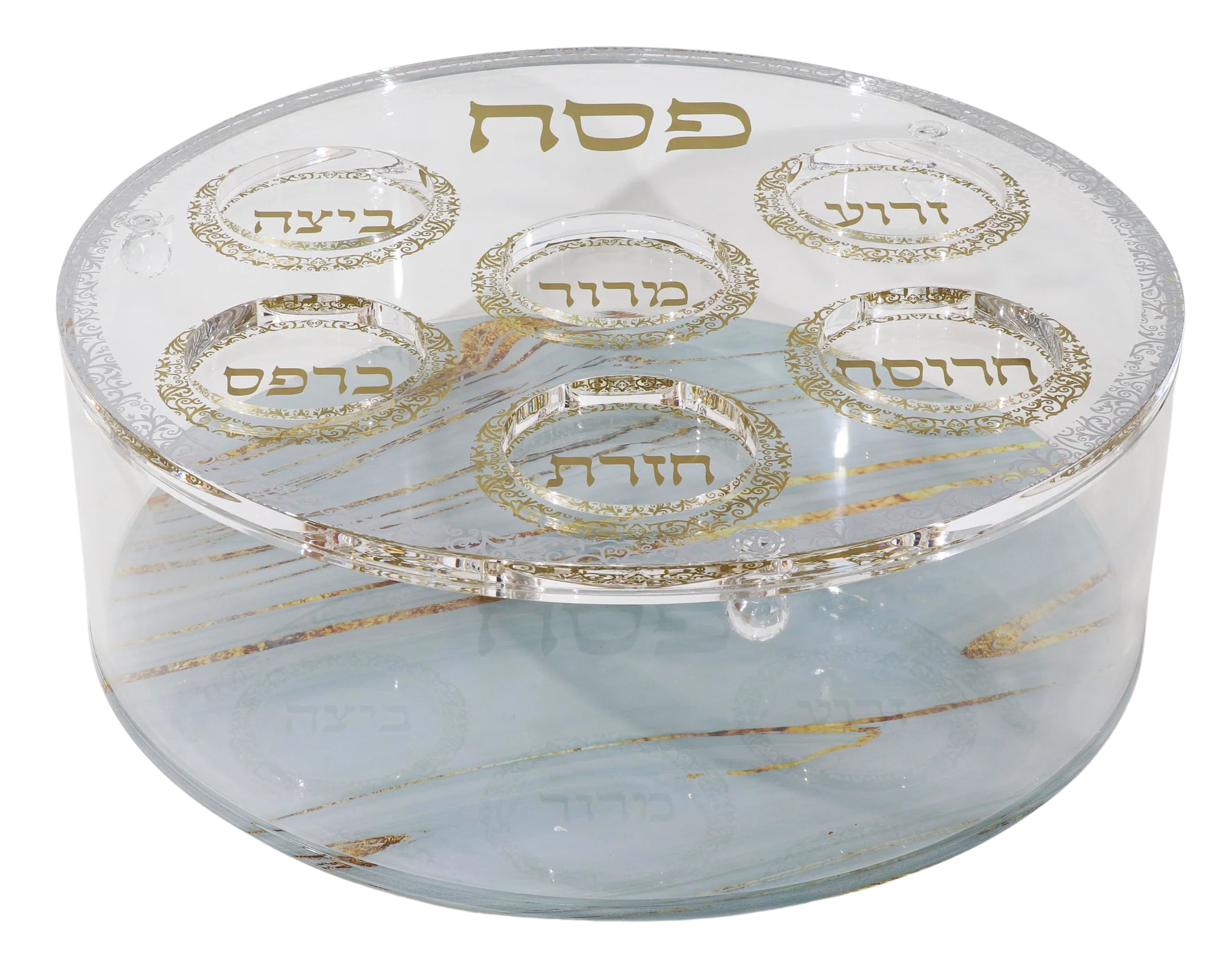 lucite matzah box Hebrew text on a white background - afh bargains