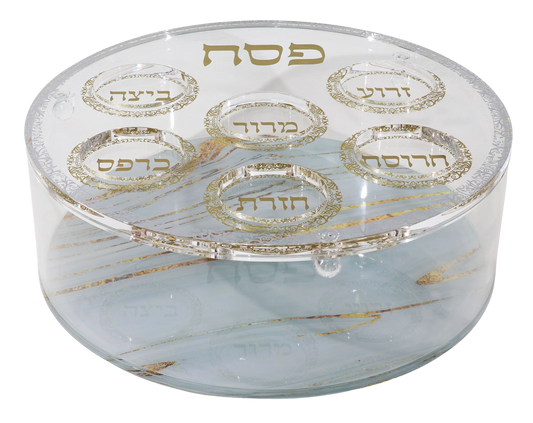 lucite matzah box Hebrew text on a white background - afh bargains