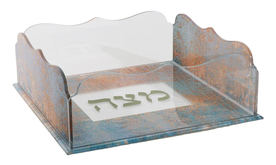 Decorative glass holder with Hebrew text on a white background AFH-Bargains