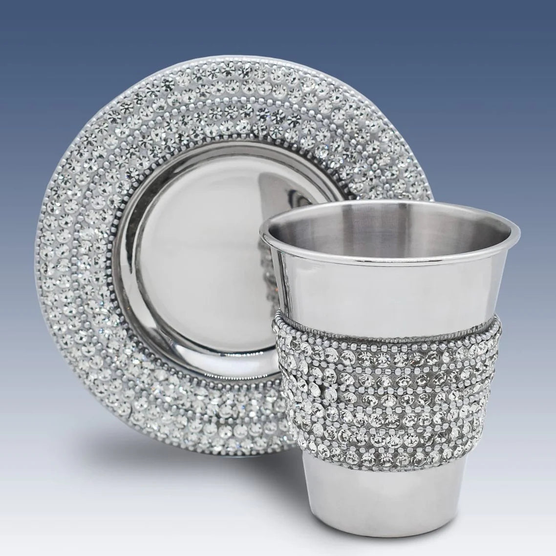 Silver beaded cup and saucer on a gradient background - AFH Bargains