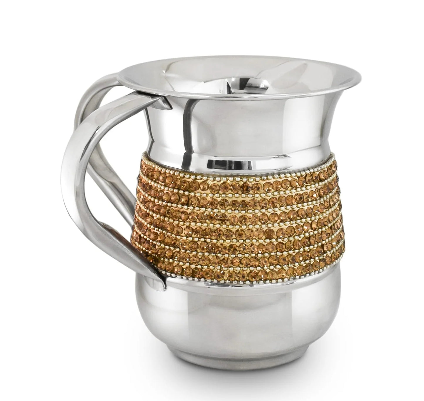 Stainless Steel washing cup with gold beaded handle on a white background - AFH Bargains