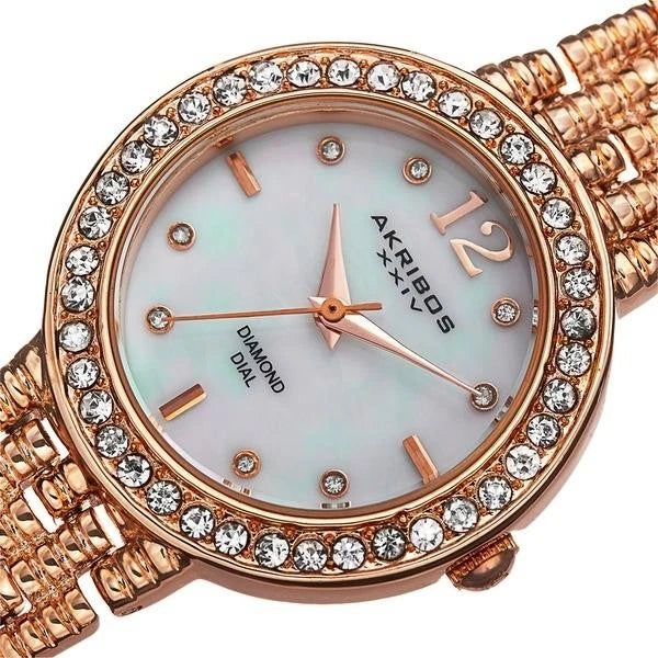 Akribos XXIV Rose Gold Flashed Alloy Case on Rose Gold Bracelet, White Mother of Pearl Dial with Rose Gold Tone Hands