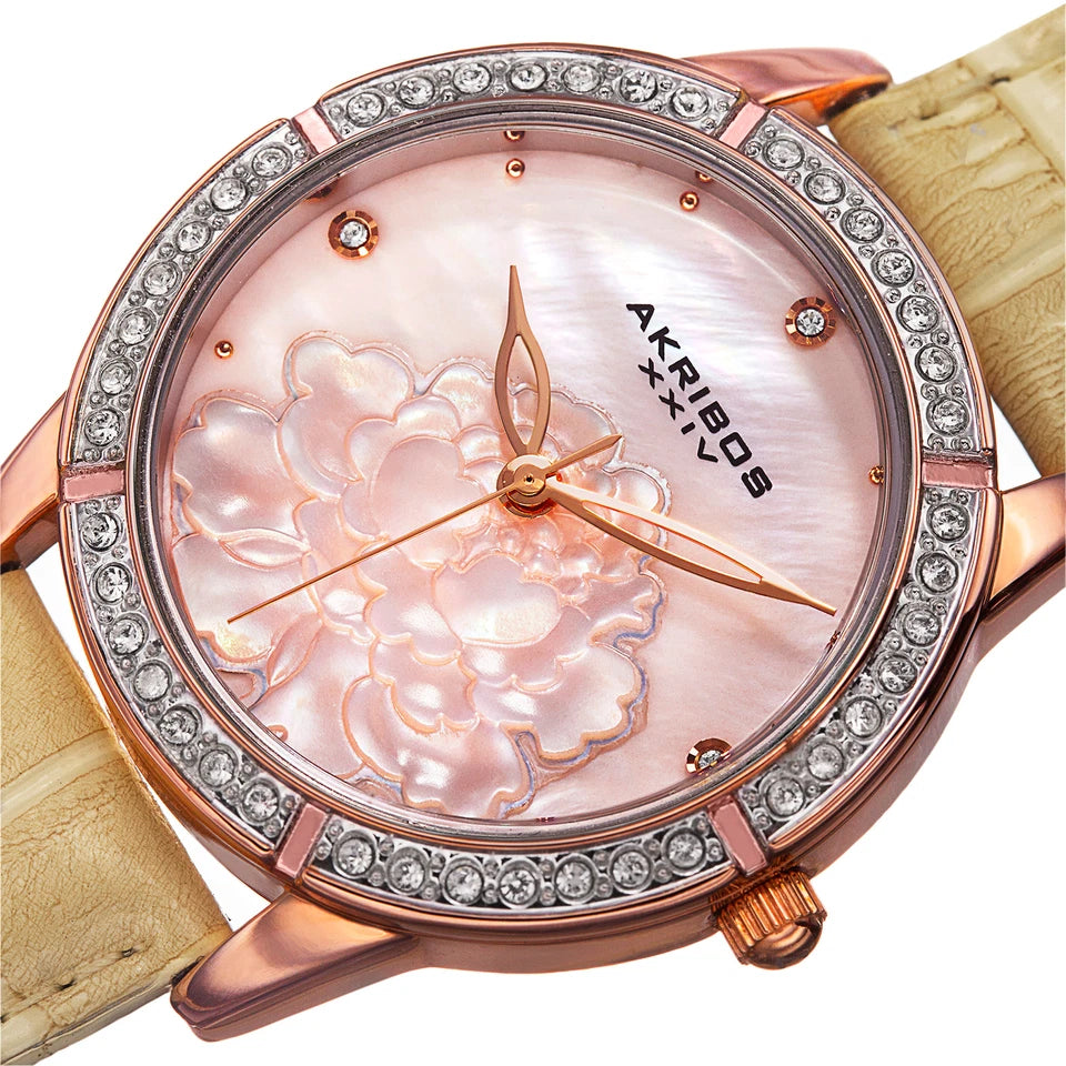 Akribos XXIV Yellow Gold Ion Plated Alloy Case on Gold Bracelet, Black Dial with Gold Tone Hands