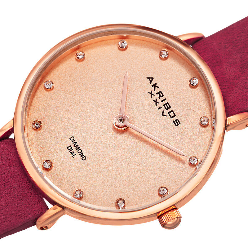 Akribos XXIV Rose Gold Tone Case on Rose Pink Strap, Rose Gold Dial with Rose Gold Tone Hands