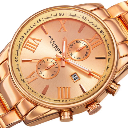 Akribos XXIV Rose Gold Ion Plated Alloy Case on Rose Gold Bracelet, Rose Gold Dial with Rose Gold Tone Hands