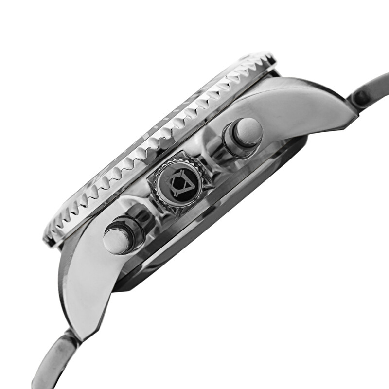 Akribos XXIV Ion Plated Silver Tone SMART Diver Watch, with Blue Bezel and Dial, on a Stainless Steel Silver Bracelet