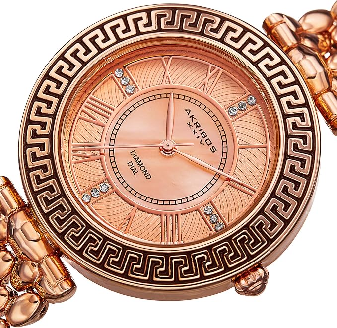 Akribos XXIV Rose Gold Ion Plated Alloy Case on Rose Gold Bracelet, Pink Mother of Pearl and Rose Gold Dial with Rose Gold Tone Hands
