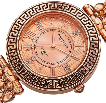 Akribos XXIV Rose Gold Ion Plated Alloy Case on Rose Gold Bracelet, Pink Mother of Pearl and Rose Gold Dial with Rose Gold Tone Hands