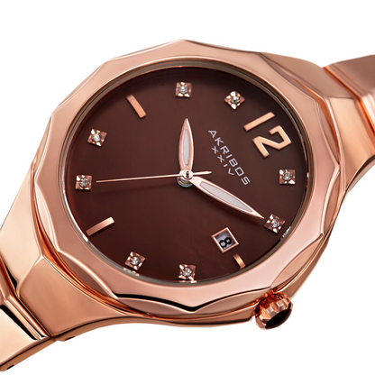 Akribos XXIV Rose Gold Tone Case on Rose Gold Tone Bracelet, Brown Dial with Rose Gold Tone Hands