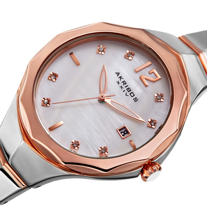 Akribos XXIV Two Tone Case on Two Tone Bracelet, White Dial with Rose Gold Tone Hands