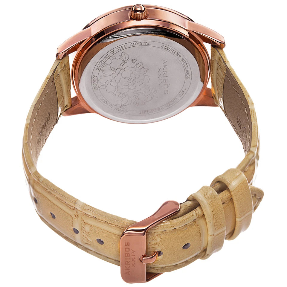 Akribos XXIV Yellow Gold Ion Plated Alloy Case on Gold Bracelet, Black Dial with Gold Tone Hands