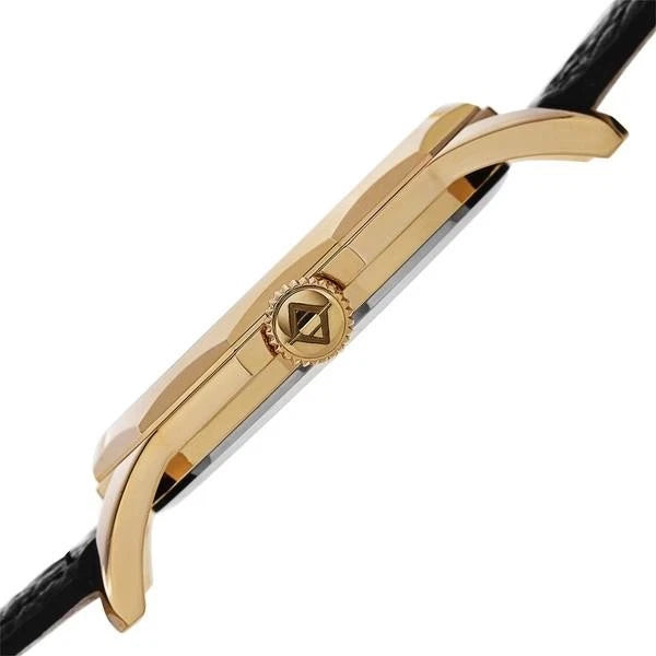 Akribos XXIV Gold Tone Case on Black Strap, Black  Dial with Gold Tone Hands