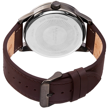 Akribos XXIV Ion Plated Gun Case, Navy and Orange Dial, Brown Strap