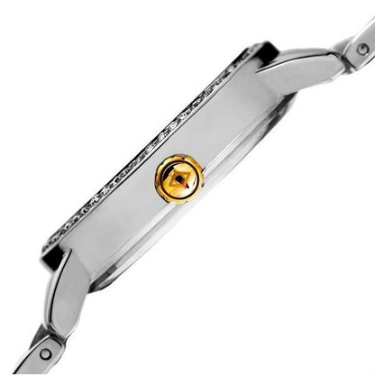 Akribos XXIV Silver Tone Case on Silver Bracelet, White Mother of Pearl and Silver Dial with Gold Tone Hands
