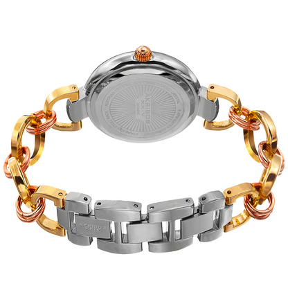Akribos XXIV Two Tone Case on Two Tone Bracelet, White Mother of Pearl Dial with Rose Gold Tone Hands