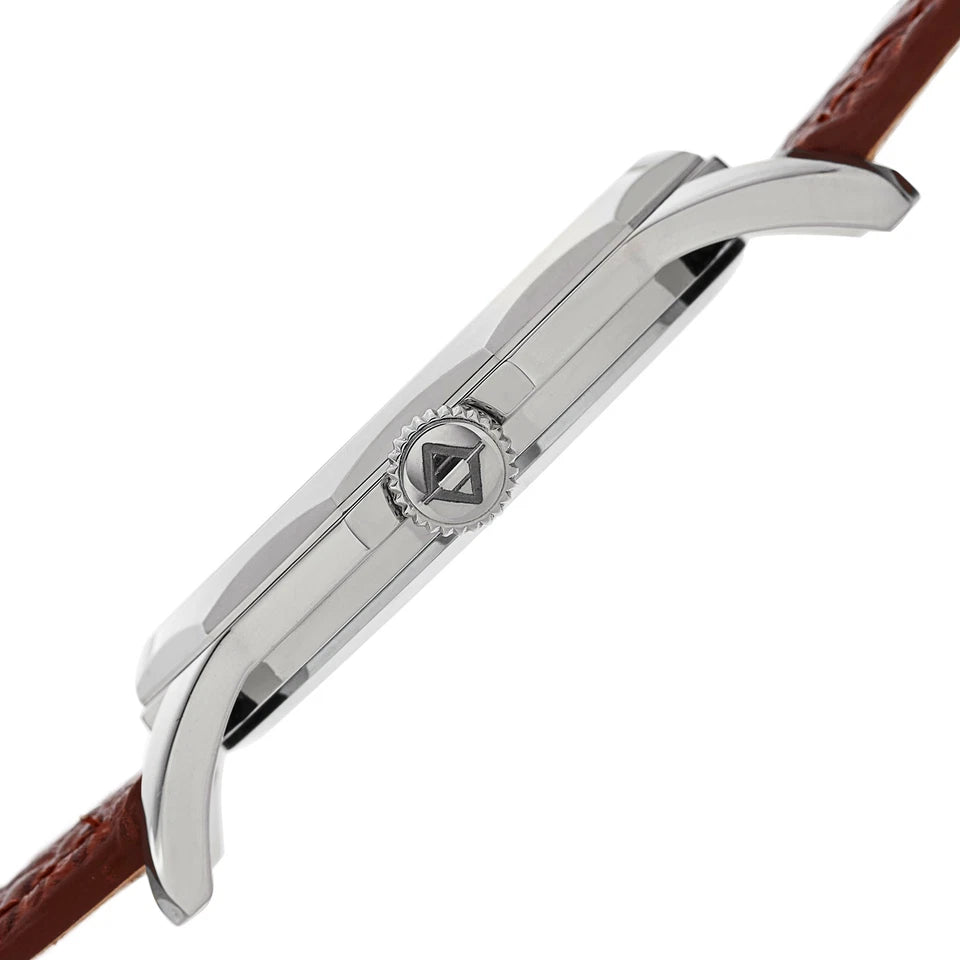 Akribos XXIV Silver Tone Case on Brown Strap, Gold Dial with Silver Tone Hands