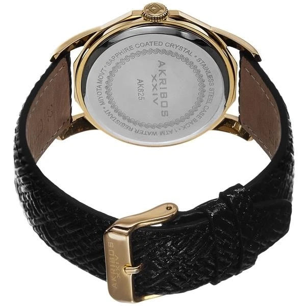 Akribos XXIV Gold Tone Case on Black Strap, Black  Dial with Gold Tone Hands