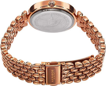 Akribos XXIV Rose Gold Ion Plated Alloy Case on Rose Gold Bracelet, Pink Mother of Pearl and Rose Gold Dial with Rose Gold Tone Hands