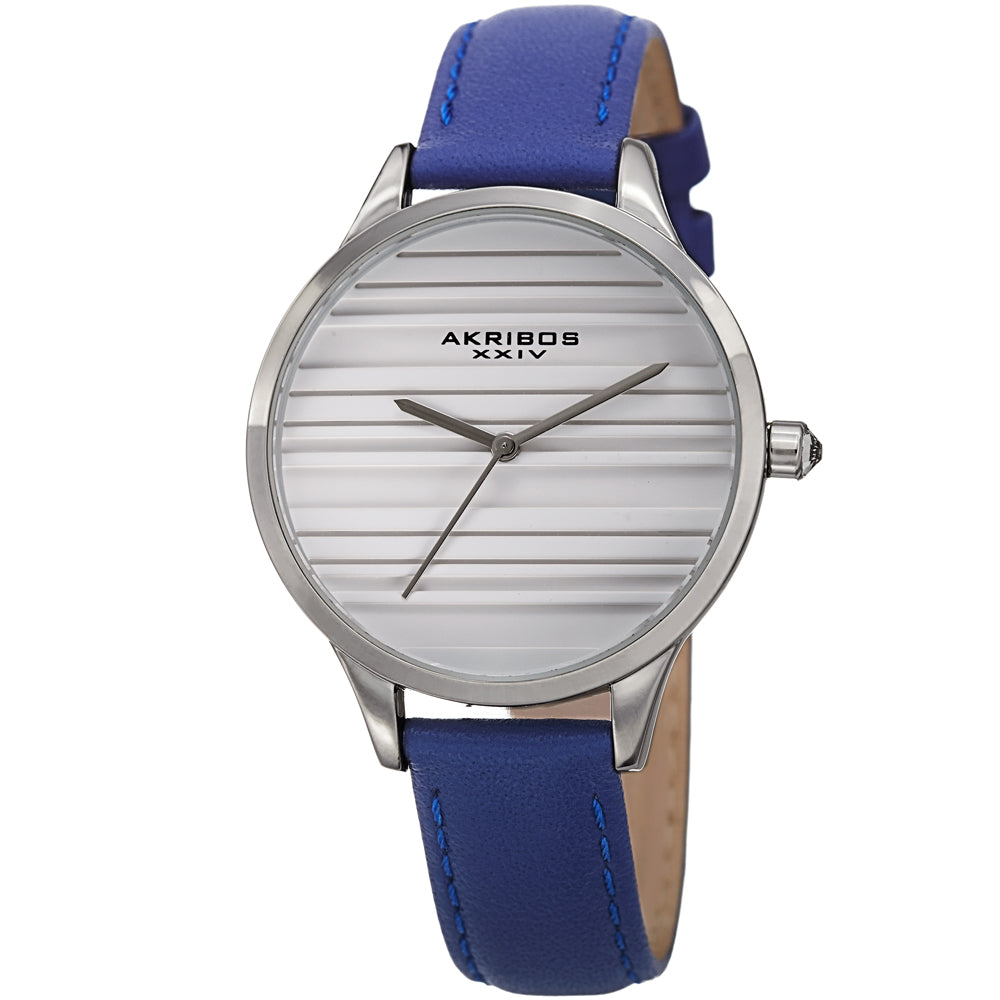 Akribos XXIV Quartz White Dial Blue Leather Ladies Watch