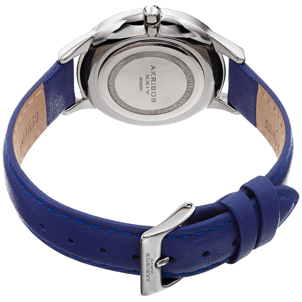 Akribos XXIV Quartz White Dial Blue Leather Ladies Watch