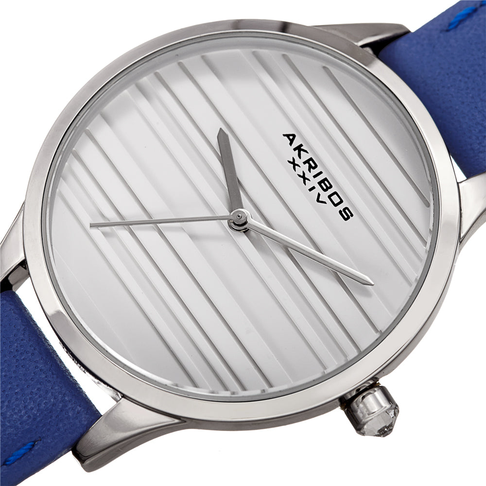 Akribos XXIV Quartz White Dial Blue Leather Ladies Watch