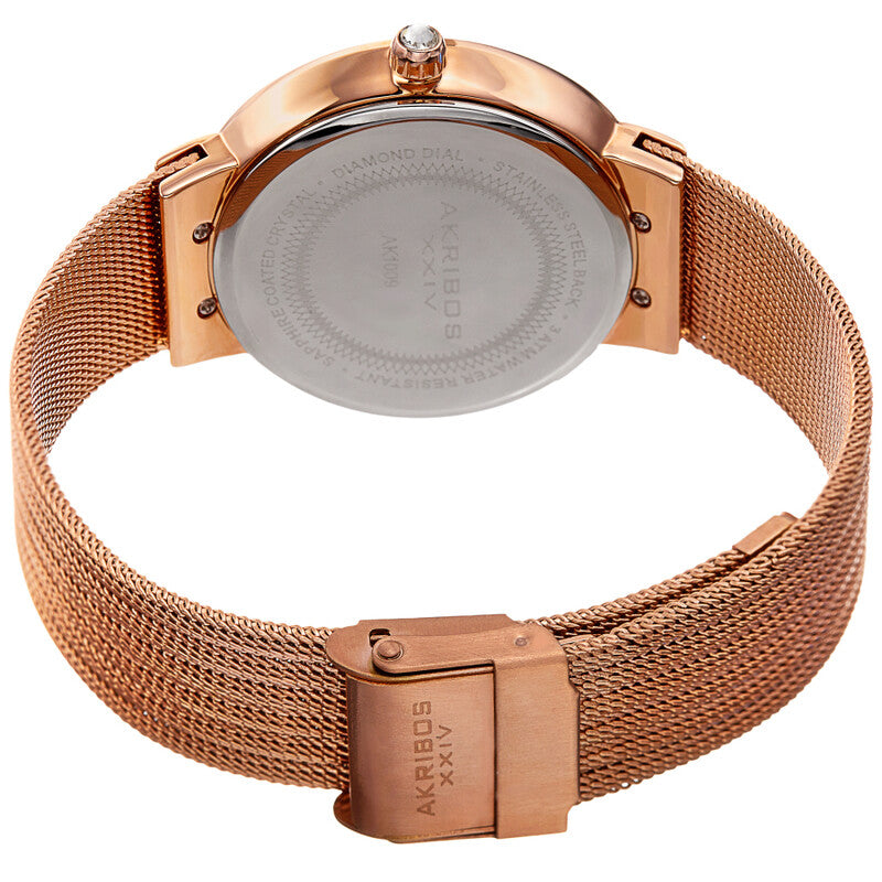Akribos XXIV Rose Gold Ion Plated Alloy Case on Rose Gold Mesh Band, Mother Of Pearl Dial with Rose Gold Hands