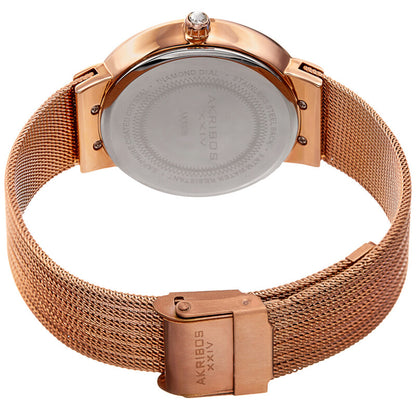 Akribos XXIV Rose Gold Ion Plated Alloy Case on Rose Gold Mesh Band, Mother Of Pearl Dial with Rose Gold Hands