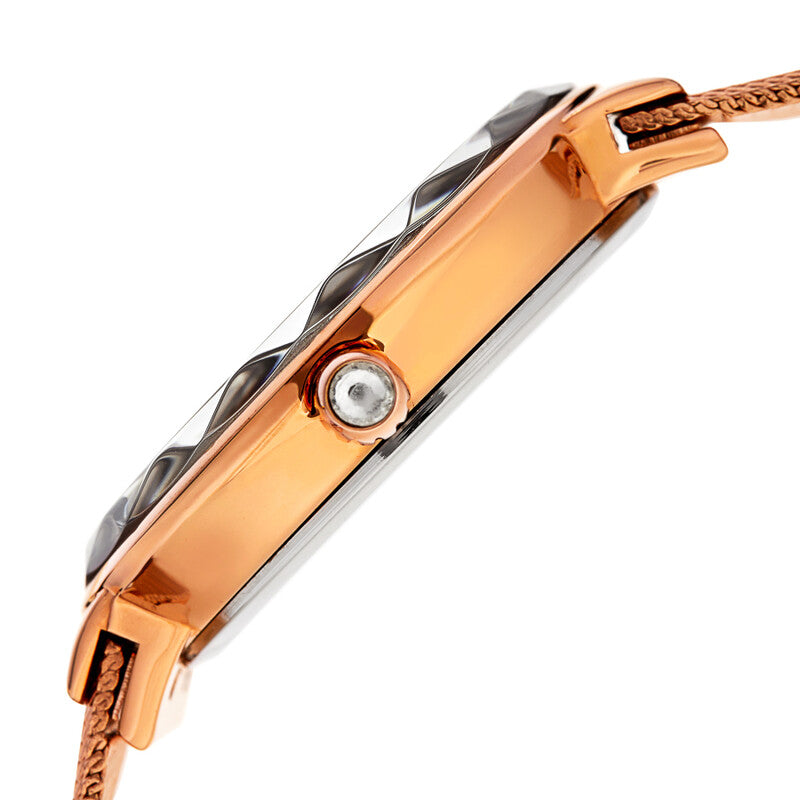 Akribos XXIV Rose Gold Ion Plated Alloy Case on Rose Gold Mesh Band, Mother Of Pearl Dial with Rose Gold Hands