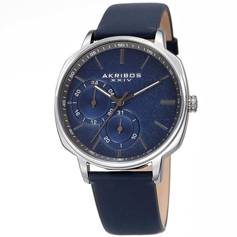 Akribos XXIV Silver Tone Case on Blue Strap, Blue Dial with Gunmetal Tone Hands