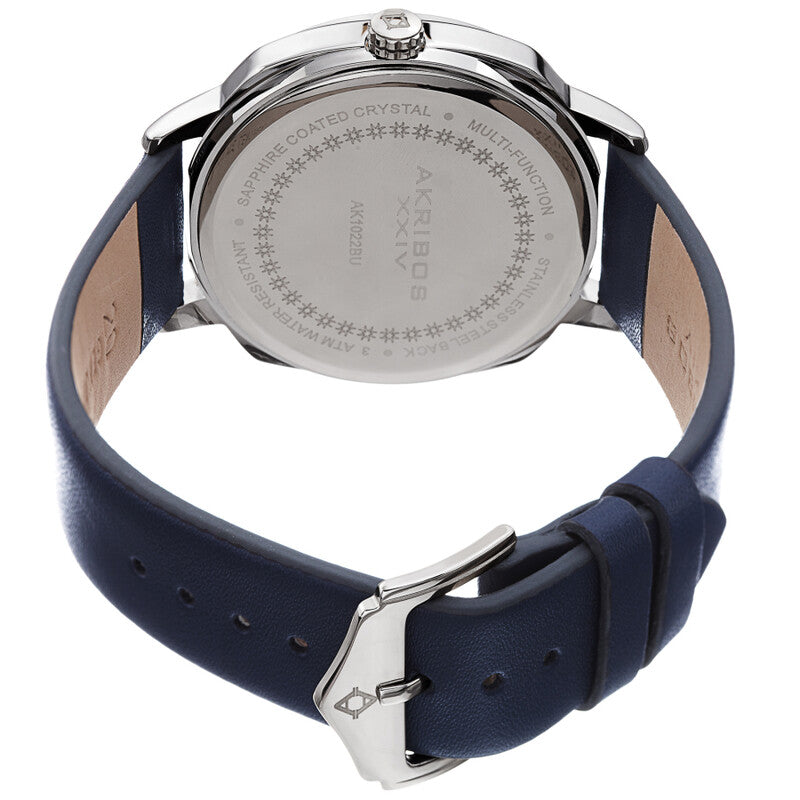 Akribos XXIV Silver Tone Case on Blue Strap, Blue Dial with Gunmetal Tone Hands