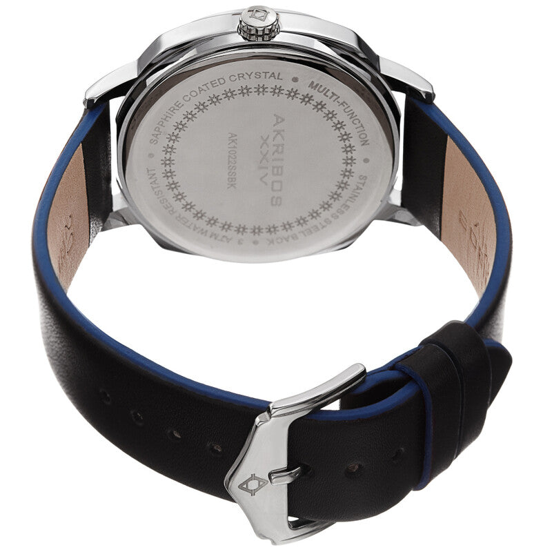 Akribos XXIV Silver Tone Case on Black Strap, Silver Dial with Gunmetal Tone Hands