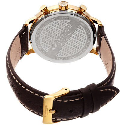 Akribos XXIV Gold Tone Case on Dark Brown Strap, Gold Dial with Brown Hands