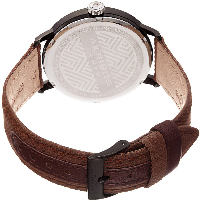 Akribos XXIV Black Tone Case on Brown Canvas Leather Strap, with a Brown Dial and Black Hands