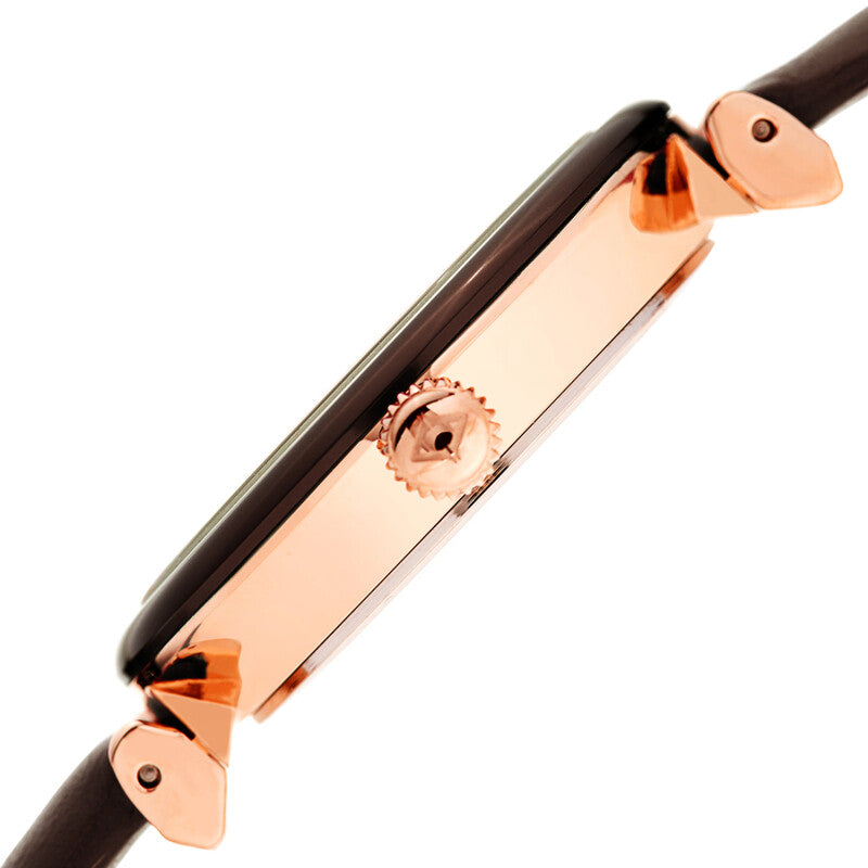 Akribos XXIV Ion Plated Rose Gold Tone Case Watch with Brown Bezel, Gradient Dial and Leather Strap, with Swarovski Crystal Markers