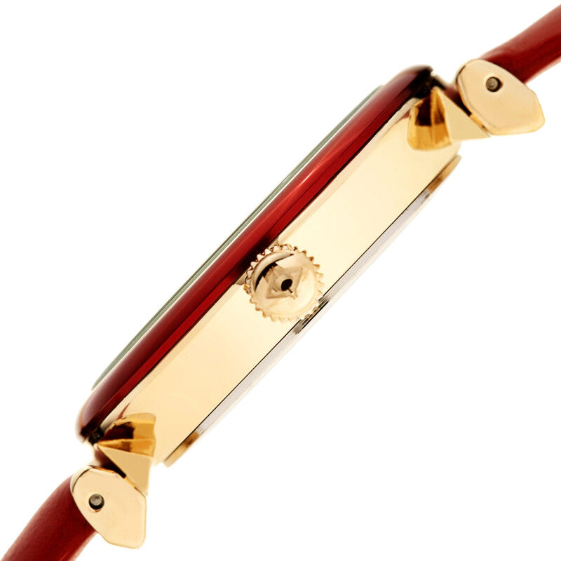 Akribos XXIV Ion Plated Gold Tone Case Watch with Red Bezel, Gradient Dial and Leather Strap, with Swarovski Crystal Markers