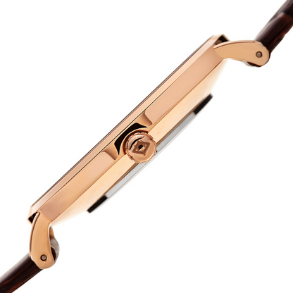 Akribos XXIV Ion Plated Rose Gold Tone Case Watch with Blue Guilloche Dial, Rose Gold Tone Accents and Brown Croco Strap