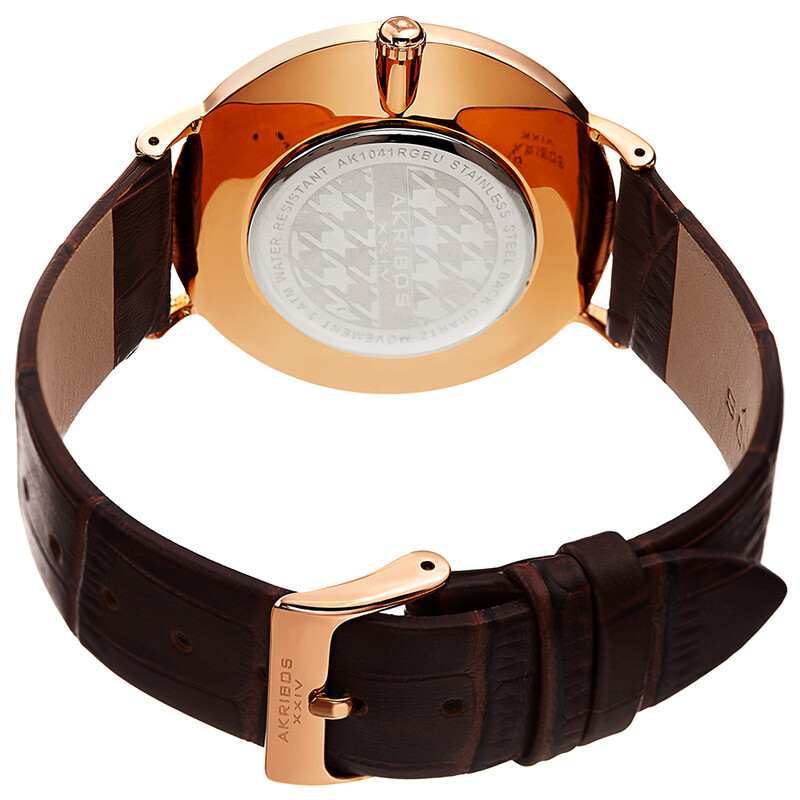 Akribos XXIV Ion Plated Rose Gold Tone Case Watch with Blue Guilloche Dial, Rose Gold Tone Accents and Brown Croco Strap