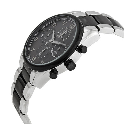Akribos XXIV Ion Plated Two Tone Black and Silver Chrono/Multi Watch with Gun Dial and Black Accents