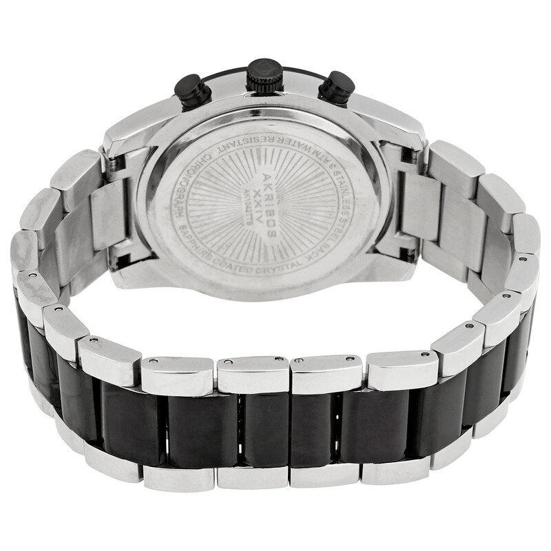 Akribos XXIV Ion Plated Two Tone Black and Silver Chrono/Multi Watch with Gun Dial and Black Accents