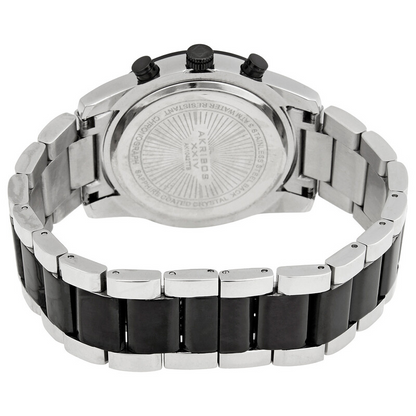 Akribos XXIV Ion Plated Two Tone Black and Silver Chrono/Multi Watch with Gun Dial and Black Accents