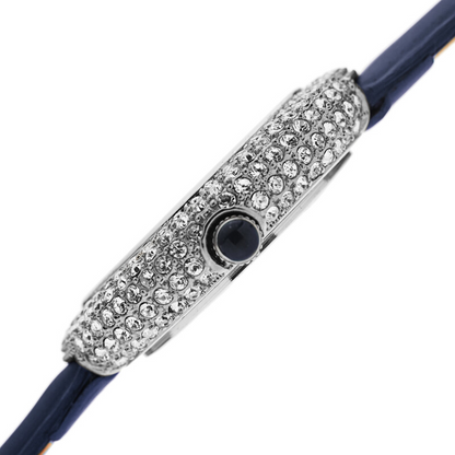 Akribos XXIV Silver Ion Plated Swarovski Crystal Studed Case with White MOP Dial and Blue Patent Leather Strap