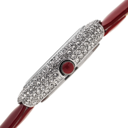 Akribos XXIV Silver Ion Plated Swarovski Crystal Studed Case with White MOP Dial and Red Patent Leather Strap