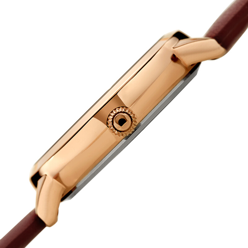 Akribos XXIV Rose Gold Ion Plated Case with Silver Floral Embossed Dial with Diamonds, on a Bordeaux Leather Strap