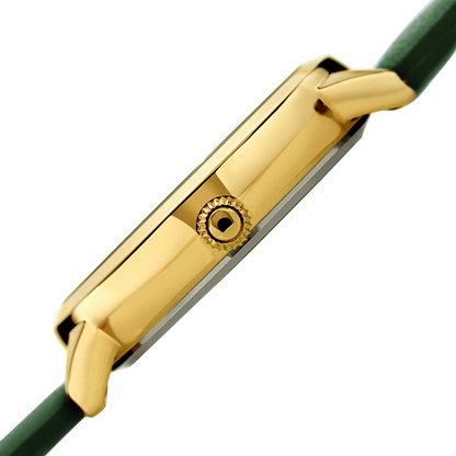 Akribos XXIV Gold Ion Plated Case with Silver Floral Embossed Dial with Diamonds, on a Green Leather Strap