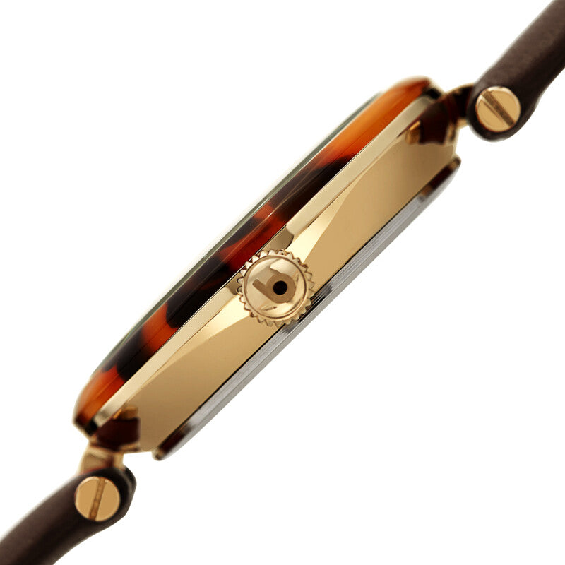 Akribos XXIV Ion Plated Gold Tone Case with Tortoise Shell Bezel, Brown Dial and Leather Strap, with Swarovski Crystal Markers