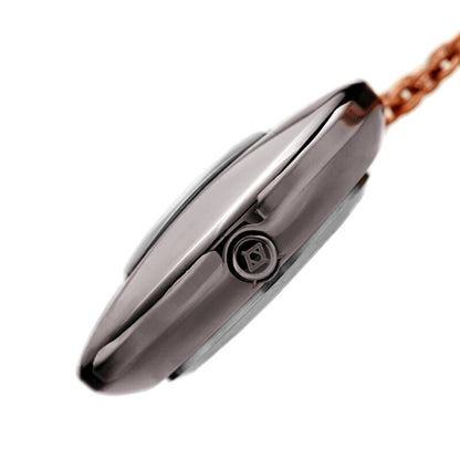 Akribos XXIV Ion Plated Gun Tone Diamond Pendant Watch with 79cm Long Rose Gold Plated Chain Necklace and Rose Gold Accents