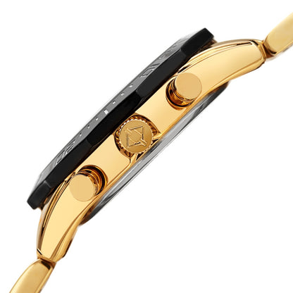 Akribos XXIV Ion Plated Gold Tone Watch with Black Bezel, Gold Tone Band and Gold Dial