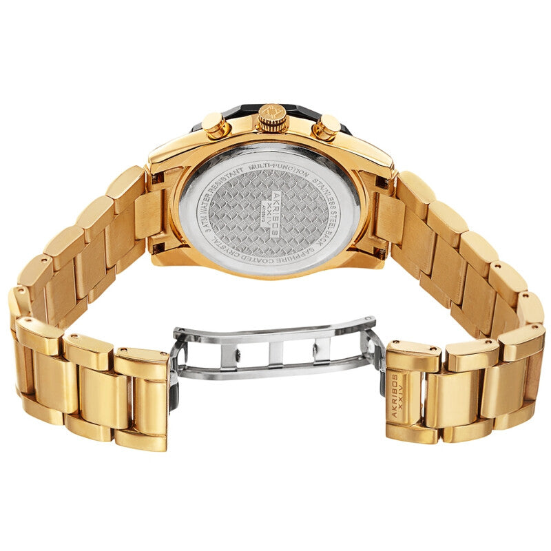 Akribos XXIV Ion Plated Gold Tone Watch with Black Bezel, Gold Tone Band and Gold Dial