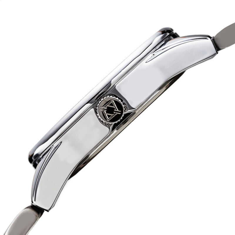 Akribos XXIV Ion Plated Silver Tone Case and Band with a Black Bezel Under Crystal, Silver Dial