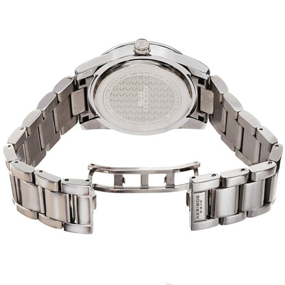 Akribos XXIV Ion Plated Silver Tone Case and Band with a Black Bezel Under Crystal, Silver Dial